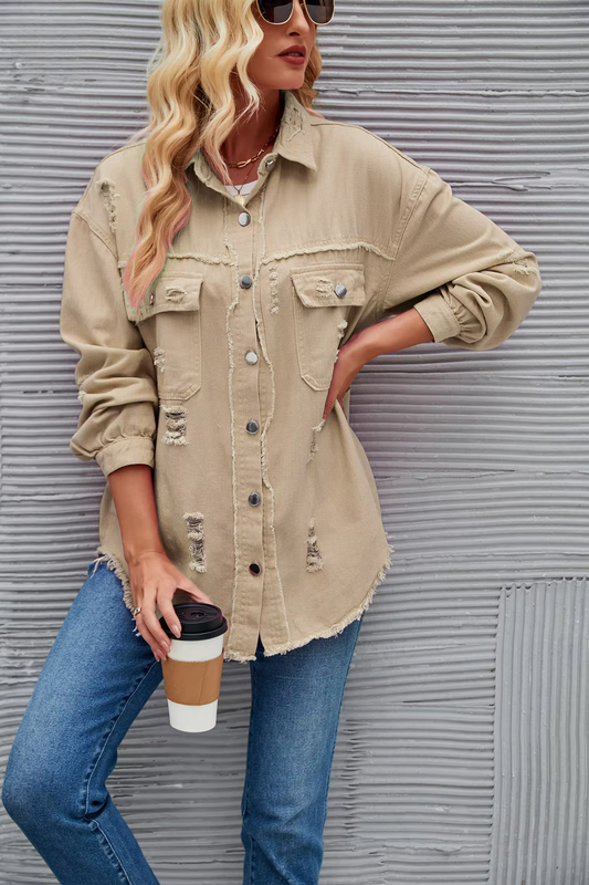 AVELINE™ Jacket | Long-Sleeved Washed Denim Jacket