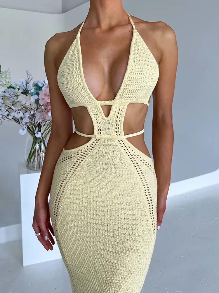 RIVANA™ Dress | Bodycon Knitted Lace-Up Maxi Dress
