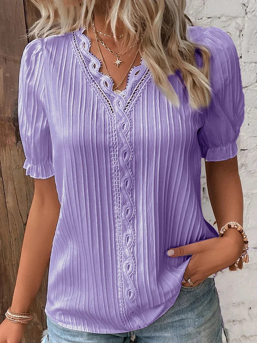 ABBEY™ Top | Lace V Neck Shirt | 50% OFF