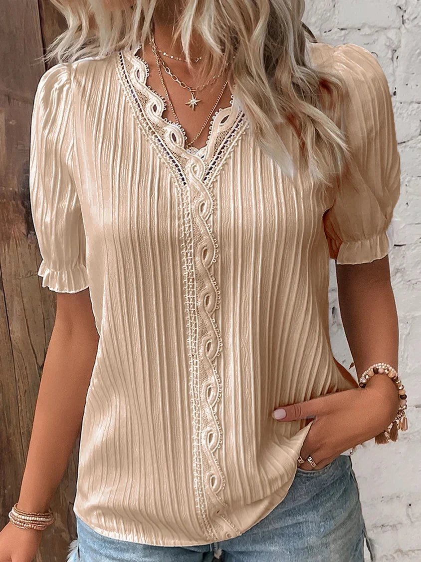 ABBEY™ Top | Lace V Neck Shirt | 50% OFF