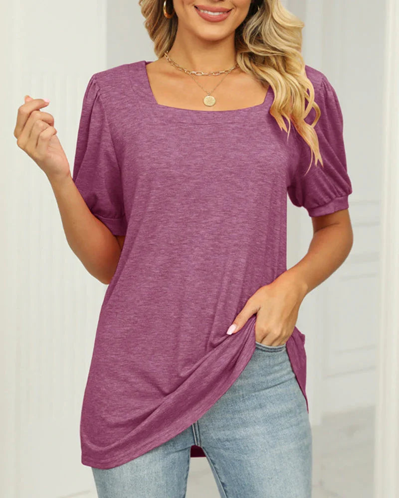 Georgia Top | Square Neck T-shirt with Puff Sleeves | 50% OFF