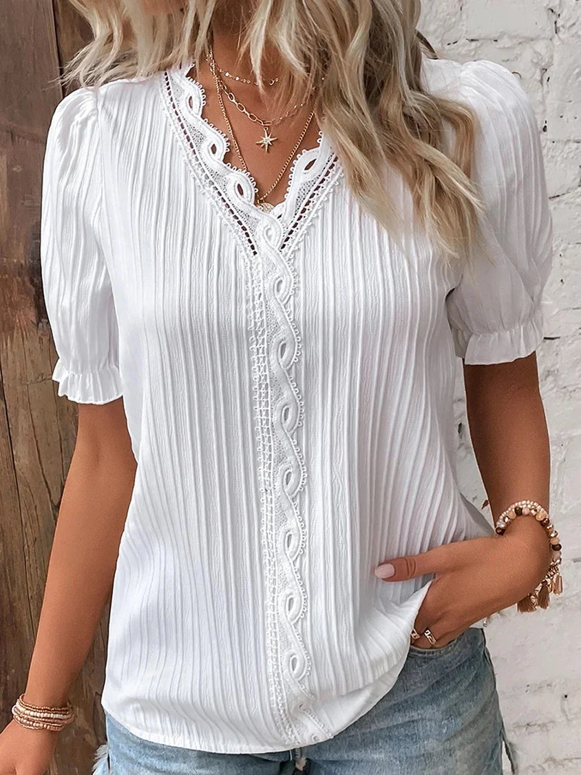 ABBEY™ Top | Lace V Neck Shirt | 50% OFF