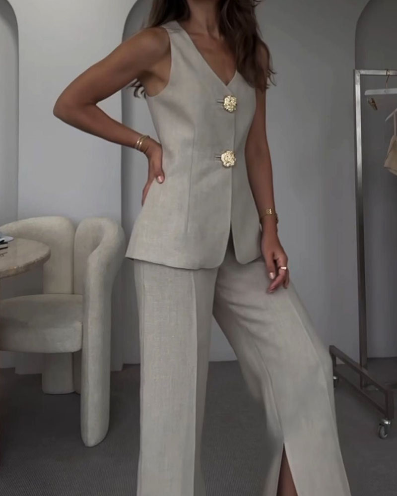 ADRIELLE™ Set | Elegant Sleeveless Vest & Suit Pants Two-Piece Set