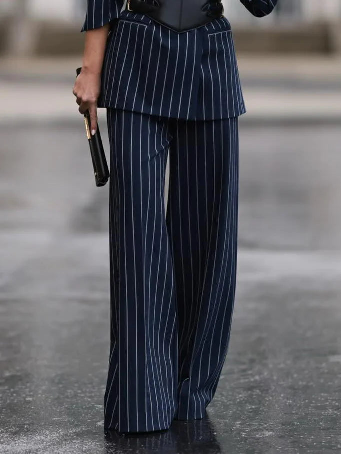 JESSICA™ Suit | Three-Piece Stripped Suit & High Waist Pants Set