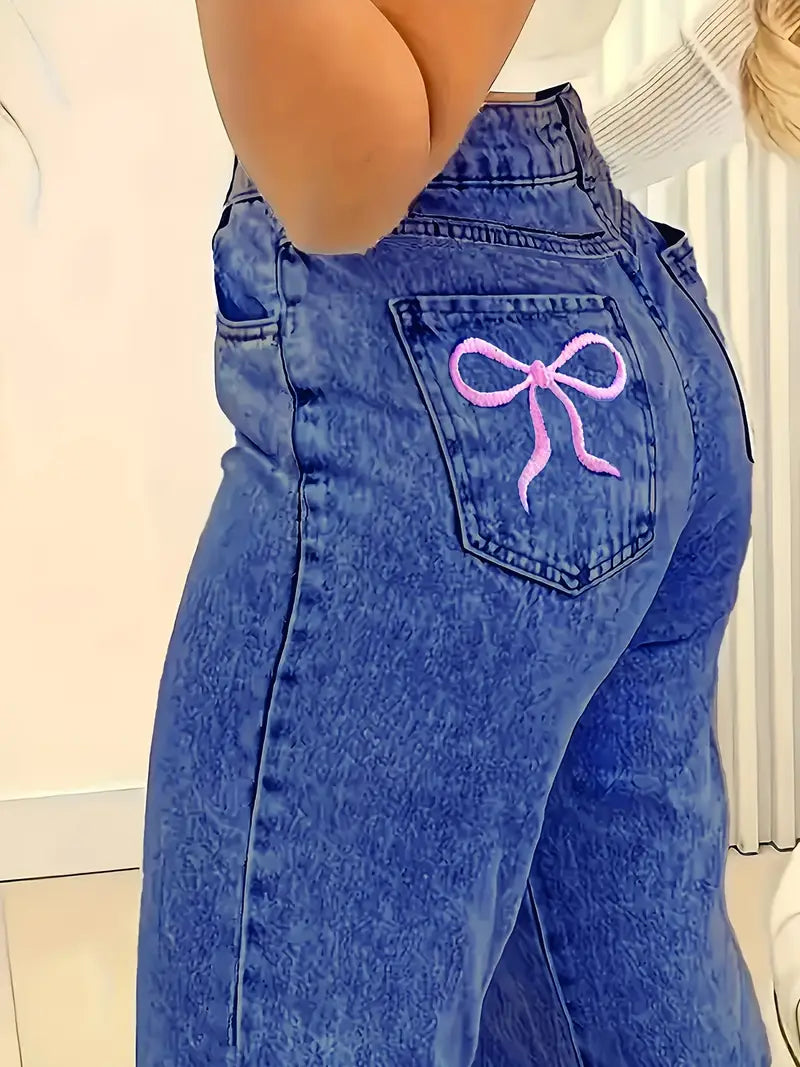 MARINA™ Jeans | Viral Pink Bow Women's Wide Leg Jeans