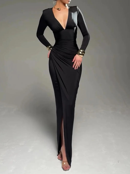 RENEE™ Dress | Bodycon Long Sleeve Pleated Maxi Dress