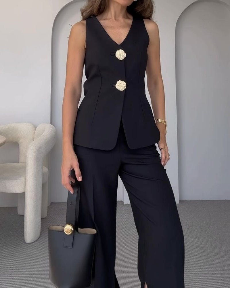 ADRIELLE™ Set | Elegant Sleeveless Vest & Suit Pants Two-Piece Set