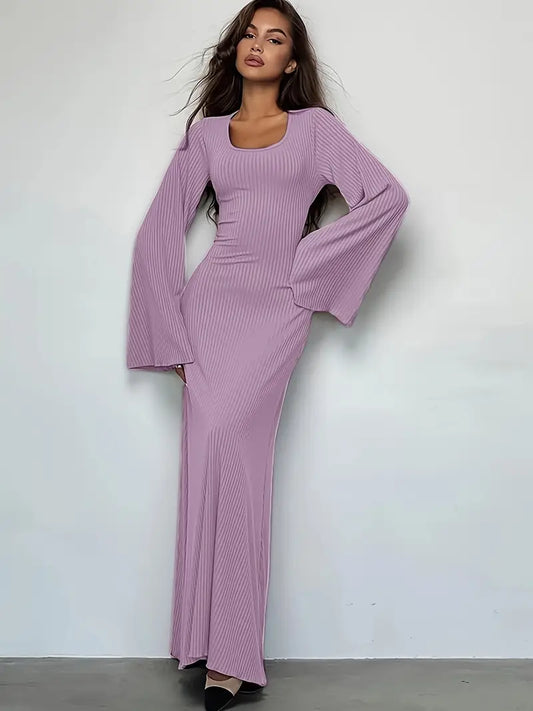 ALINA™ Dress | Bodycon Ribbed Knit Back Tie Dress