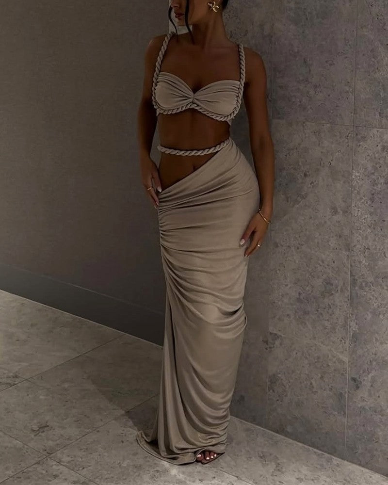 CELESTIA™ Set | Bodycon Braid Top & Maxi Skirt Two-Piece Set