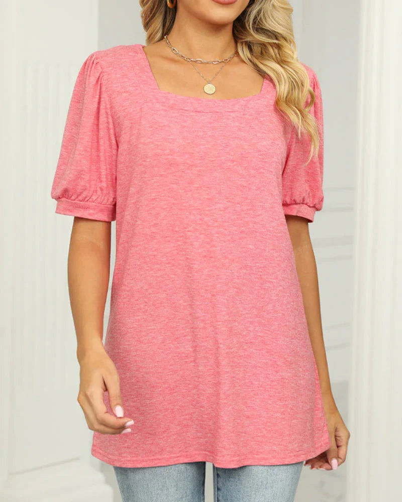 Georgia Top | Square Neck T-shirt with Puff Sleeves | 50% OFF