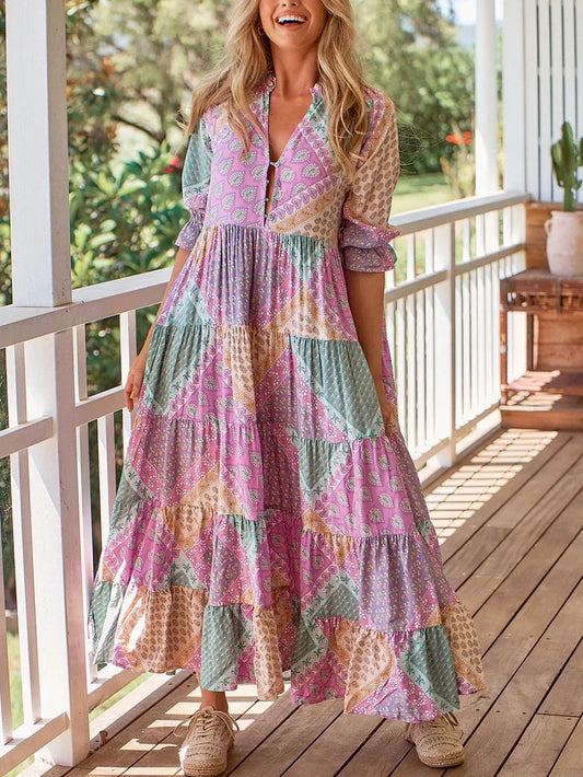 ROMY™ Dress | V-Neck Bohemian Print Maxi Dress