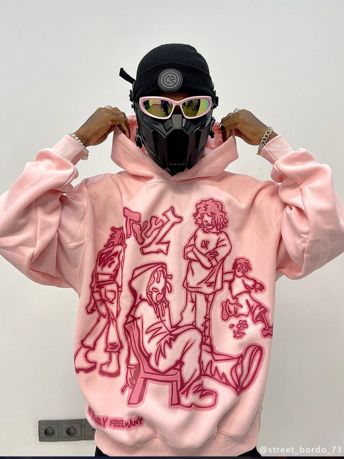 Otaku Obsession | Unisex Cartoon Line Character Print Hoodie | 50% OFF